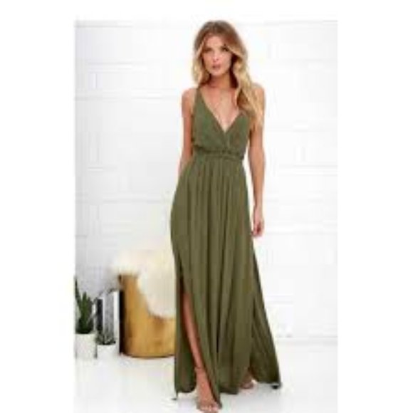 Lulu's Dresses Lulus Lost In Paradise Maxi Dress Olive Green - Picture 1 of 3